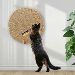 Rohrschneider Kratzmatte für Katzen aus handgeflochtenem Seegras rund 37 cm – Bild 1 von 4