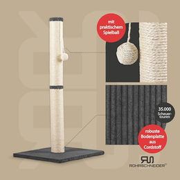 Rohrschneider Kratzsäule Kratzbaum L mit Katzenspielzeug und Cordbezug Grau – Bild 1 von 4