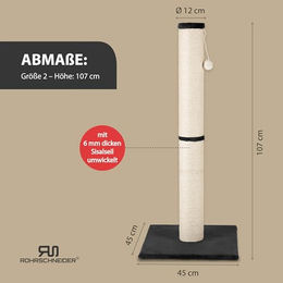 Rohrschneider Kratzsäule XL Katzenkratzbaum mit Spielkugel und Sisal 6 mm Stärke Höhe 107 cm – Bild 1 von 6