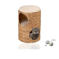 Produktbild von Rohrschneider Kratztonne für kleine Katzen mit 2 Etagen in Bananenblatt-Optik Beige