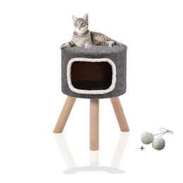 Rohrschneider Kratztonne Katzenhöhle Aspen in Grau mit Filz und Spielballset – Bild 1 von 9