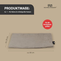 Rohrschneider Selbstwärmende Katzen Fensterliege aus Cord mit rutschfester Unterlage Taupe 60 x 29 cm – Bild 1 von 8