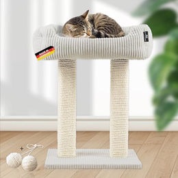 Rohrschneider Wolly Kratzbaum für Katzen aus Vollholz mit Katzenbett und Kissen in Beige – Bild 1 von 5