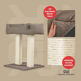 Rohrschneider Wolly Kratzbaum für Katzen mit Vollholz-Kratzsäulen und Katzenbett in Beige – Bild 1 von 6