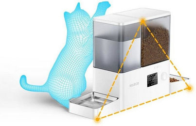 ROJECO 2-in-1 Futterspender und Trinkbrunnen für kleine bis mittelgroße Katzen und Hunde, Weiß, 3,5l Trinkbrunnen und 5l Futterautomat – Bild 1 von 3