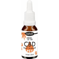 Produktbild von Rolvit CBD Öl für Tiere mit 5% CBD Anteil und MCT Öl 30ml