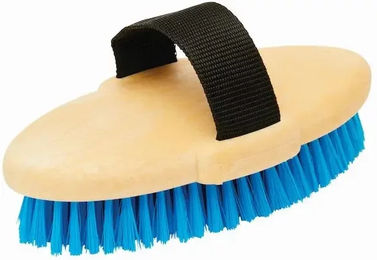 Produktbild von Roma Brights Reitkörperbürste für Pferde aus Holz in Blau