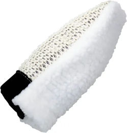 Produktbild von Roma Massagehandschuh für Pferde aus Sisal mit Fleece-Rücken in Natur und Weiß