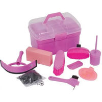 Produktbild von Roma Ultimate Grooming-Set mit 10-teiligem Putzbesteck und Kunststoff-Aufbewahrungsbox in Rosa