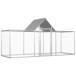 RONGQI Hühnerstall und Kaninchenstall mit Legenestern aus verzinktem Stahl 3x1x1,5 m Silber – Bild 1 von 4