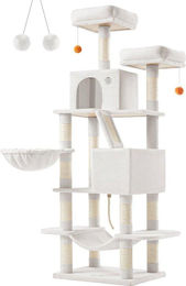 Rootz Kratzsäule für Katzen aus Plüsch und Sisal in Creme Weiß Grau 55x45x168cm – Bild 1 von 2