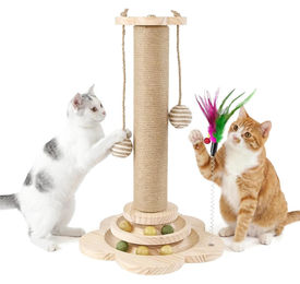 Rosewood Kratzsäule für Katzen und Kätzchen aus Holz und Sisal mit Federspielzeug, 46 cm hoch, Beige – Bild 1 von 1