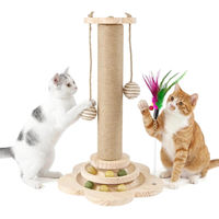 Produktbild von Rosewood Kratzsäule für Katzen und Kätzchen aus Holz und Sisal mit Federspielzeug, 46 cm hoch, Beige