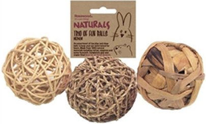 Rosewood Naturals Trio Of Fun Balls Knabberspielzeug aus Naturmaterial für Nagetiere und Kaninchen in Braun – Bild 1 von 2