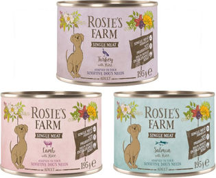 Rosie's Farm Single Meat Adult Hundefutter Mix Truthahn Reis Lamm Reis Fisch Reis 6 x 195 g Monoprotein laktosefrei – Bild 1 von 1