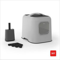 Produktbild von ROTHO Katzentoilette Bea Haubentoilette mit Schwingtür und Magnetklappe in Grau inklusive Schaufel und 6 Aktivkohlefiltern