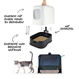 ROTHO Maison Katzentoilette mit Haube Blau Weiß Kunststoff – Bild 1 von 4