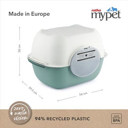 Rotho MyPet Bella Katzenklo Haubentoilette aus Kunststoff mit Deckel und Klappe in Grün Weiß Grau – Bild 1 von 5