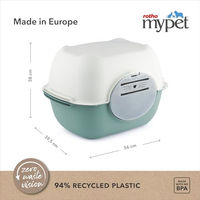 Produktbild von Rotho MyPet Bella Katzenklo Haubentoilette aus Kunststoff mit Deckel und Klappe in Grün Weiß Grau
