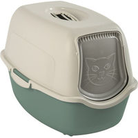 Produktbild von Rotho MyPet Eco Bailey Haubentoilette für Katzen mit Deckel und Aktivkohlefilter aus recyceltem Kunststoff in Grün/Weiß