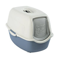 Produktbild von Rotho MyPet Eco Bailey Katzentoilette mit Deckel und Aktivkohlefilter aus recyceltem Kunststoff, Blau/Weiß, 56 x 40 x 39 cm