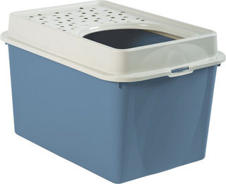 Rotho MyPet Eco Berty Katzenklo mit Top-Eingang aus recyceltem Kunststoff in Blau/Weiß – Bild 1 von 3