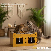 Produktbild von Roxlin Katzenmöbel TV-Modell aus Holz in Gelb mit Kratzbrett und Katzenhöhle