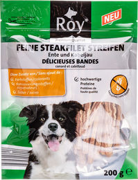 Produktbild von ROY Feine Steakfilet Streifen Ente und Kabeljau glutenfrei 200g