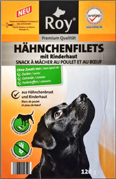 Produktbild von ROY Kausnack Hähnchenbrustfilets mit Rinderhaut getreidefrei 120 g