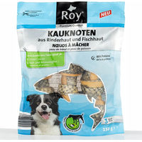 Produktbild von ROY Kausnack Kauknoten aus Rinderhaut und Fischhaut ohne Farb- und Aromastoffe und ohne Zucker 150 g
