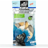 Produktbild von ROY Kausnack Kauzöpfe aus Rinderhaut und Fischhaut ohne Farb- und Aromastoffe und ohne Zucker 150 g