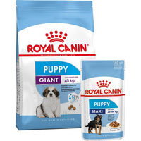 Produktbild von Royal Canin Hundefutter Set für Welpen von Riesenrassen und Maxi Puppy mit Stückchen in Sauce 3,5kg und 10x140g - 11 x 140 g