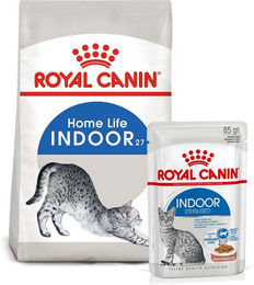 Produktbild von Royal Canin Indoor Futter Set für Katzen mit Trockenfutter 10kg und Sterilised Nassfutter 48x85g - 48 x 85 g