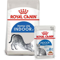 Produktbild von Royal Canin Indoor Futter Set für Katzen mit Trockenfutter 10kg und Sterilised Nassfutter 48x85g - 48 x 85 g