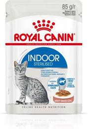 Royal Canin Indoor Sterilised Nassfutter für Wohnungskatzen Adult Stückchen in Soße 12 x 85 g Beutel - 12 x 85 g – Bild 1 von 3