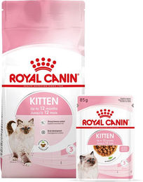 Produktbild von Royal Canin Kitten Futter Set mit Trockenfutter 2kg und Nassfutter Stückchen in Soße 12x85g zur Unterstützung des Immunsystems - 12 x 85 g