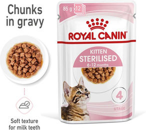 Produktbild von Royal Canin Kitten Sterilised Nassnahrung für kastrierte Kätzchen mit Stückchen in Soße 48x85g
