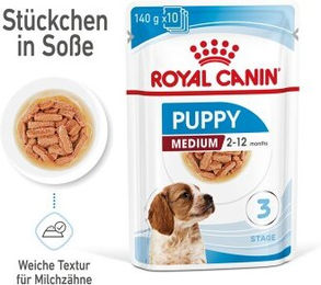 Royal Canin Medium Puppy Hundefutter Stückchen in Soße 10x140 g - 10 x 140 g – Bild 1 von 3