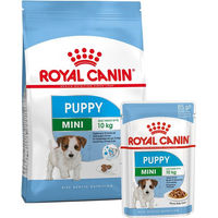 Produktbild von Royal Canin Mini Welpenfutter Set mit 2kg Trockenfutter und 12x85g Stückchen in Sauce - 12 x 85 g