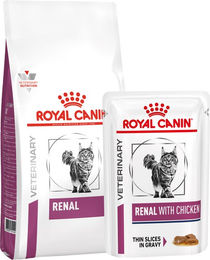 Royal Canin Renal Katzen Diätfutter Sparpaket mit 4 kg Trockenfutter und 12 x 85 g Nassfutter Huhn – Bild 1 von 2
