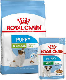 Produktbild von Royal Canin X-Small Puppy Trockenfutter 1,5kg und Mini Puppy Welpen Futter in Soße 12x85g - 12 x 85 g