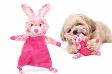 Roza Kaninchen Hundespielzeug aus Plüsch in Rosa mit Squeaker und Knistergeräusch – Bild 1 von 4