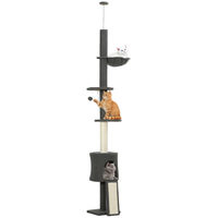 Produktbild von RPSTrading Katzenbaum Höhle mit verstellbarer Hängematte und Stoffbezug in Grau zum Spielen und Ausruhen für Katzen
