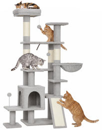 RPSTrading Kratzbaum für Katzen in Grau mit 2 Eingängen und 3 Spielbällen 152 cm – Bild 1 von 1