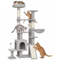 Produktbild von RPSTrading Kratzbaum für Katzen in Grau mit 2 Eingängen und 3 Spielbällen 152 cm
