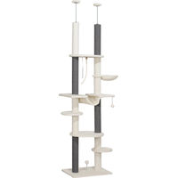 Produktbild von RPSTrading Kratzbaum für Wohnungskatzen in Weiß mit Hängematten, Kratzstämmen, Korb und Spielball sowie Kippschutz, 225-255 cm hoch
