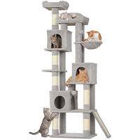 Produktbild von RPSTrading Kratzbaum Grau für Katzen mit 2 Betten, 3 Höhlen, Hängematte und 3 Bällen, 200 cm Höhe