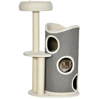 Produktbild von RPSTrading Kratzbaum Katzenbett Kratztonne Grau in Naturweiß 60x44,5x109 cm zum Spielen und Ausruhen für Katzen