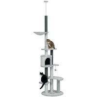 Produktbild von RPSTrading Kratzbaum mit Deckenspanner inklusive Hängematte und Spielball Grau für Katzen 225-255cm