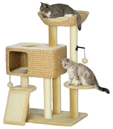 RPSTrading Kratzbaum mit Höhle Liegefläche und Rampe für Katzen Natur Beige 60x40x98 cm – Bild 1 von 1